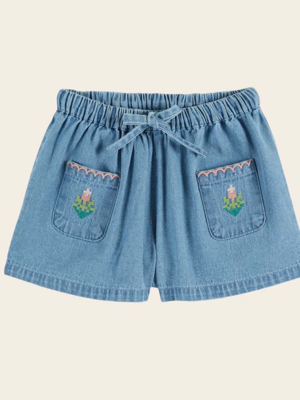 EMILE & IDA Blue Denim Shorts with Embroidered Pockets